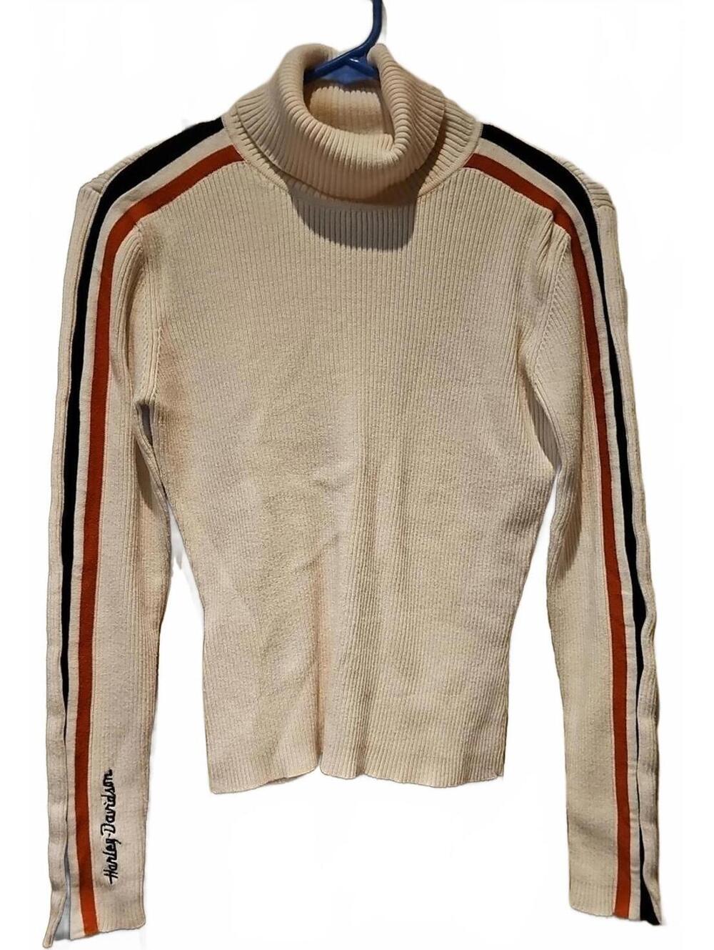 Harley Davidson Sweater Womens Large Cream Ribbed Turtle Neck Size Small